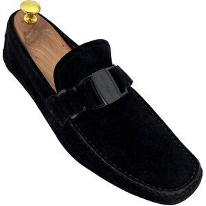 Salvatore Ferragamo Men size 8 Black Suede Bit Driving Loafers Dress Shoes Italy